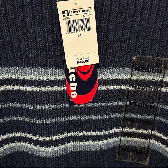 094 Ferruche | $40 NWT Men Navy Striped Ribbed Sweater (Size M) - Picture 5 of 9